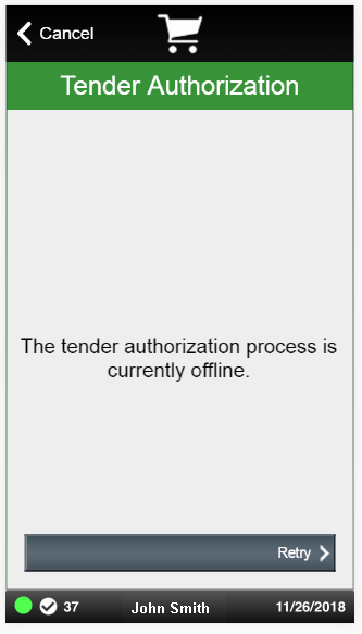 Handheld Tender Authorization Offline