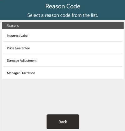 Discount Reason Code List