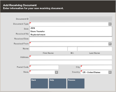 Add Receiving Document Form