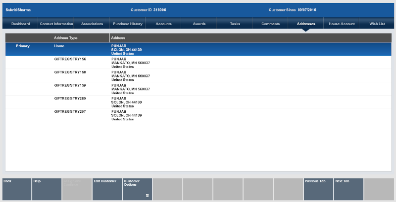 Addresses Tab