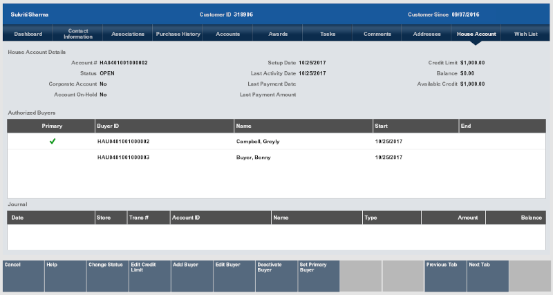 House Account Tab