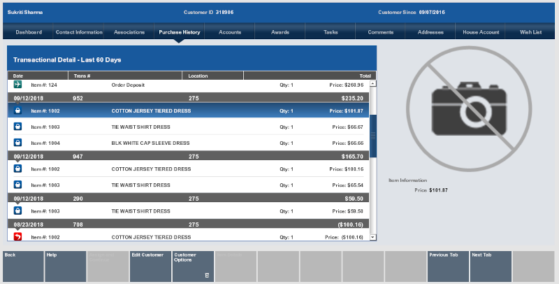 Purchase History Tab