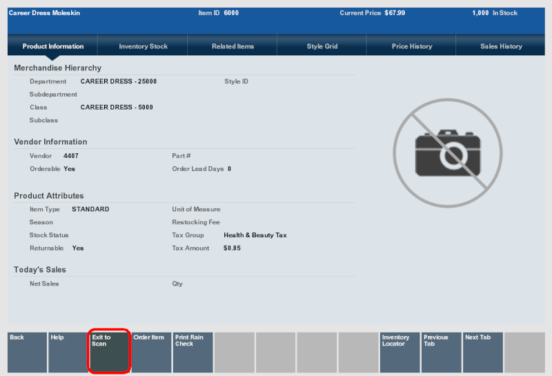 Item Viewer with Exit to Scan Button Highlighted