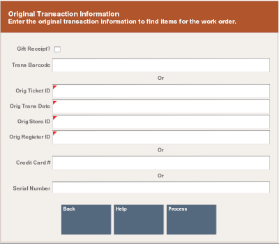 Work Order Original Transaction Search Form Work Order Original Transaction Search Form
