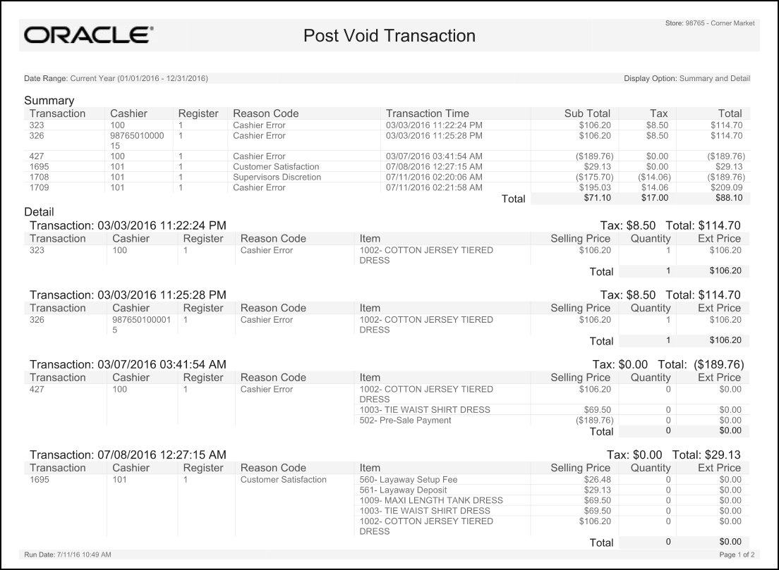 Post Void Transaction Report Post Void Transaction Report