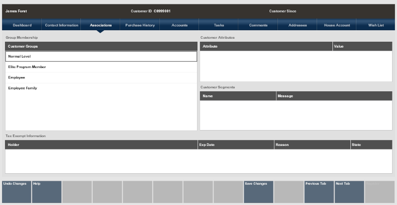 New Customer Association Tab New Customer Association Tab