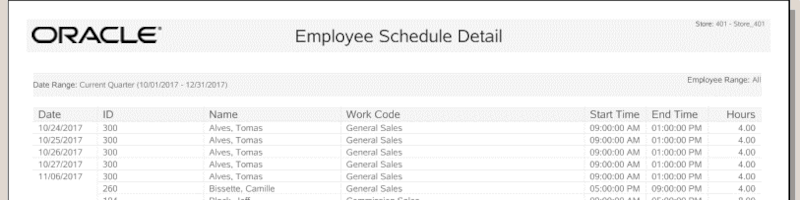 Employee Schedule Detail Report Employee Schedule Detail Report