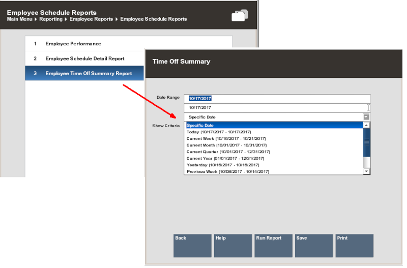 Employee Schedule Report Menu Option Employee Schedule Report Menu Option