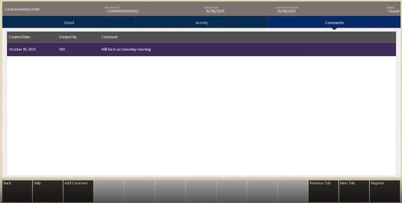 Local Inventory Order Comments Tab Local Inventory Order Comments Tab