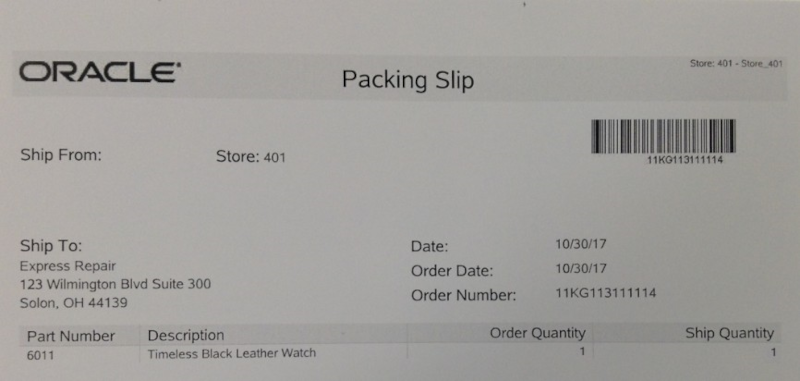 Packing Slip Sample