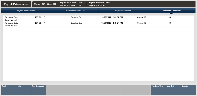 Timecard Record Comments Timecard Record Comments