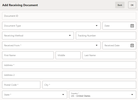 Add Receiving Document Entry Form