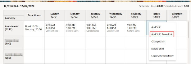 Add Shift From List