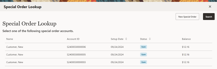 Special Order Search Results