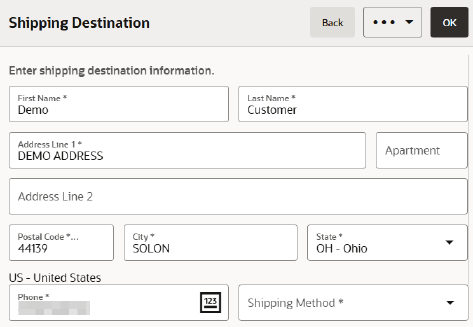 Shipping Destination - Auto-populated Customer Info