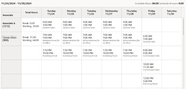 Copied Week Schedule