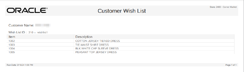 Customer Wish List Report Customer Wish List Report