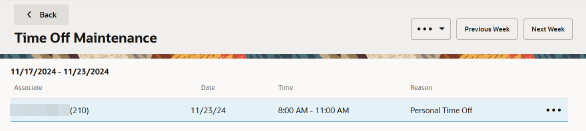 Associate Time Off Scheduling Screen