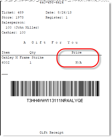 No item price code receipt