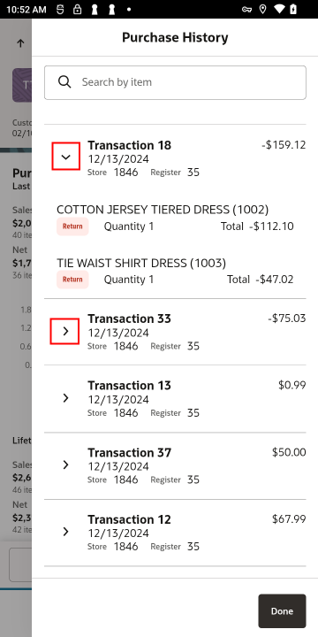 Customer Dashboard (Handheld) - Purchase History Customer Dashboard (Handheld) - Purchase History
