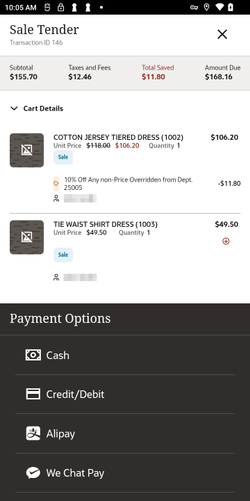 Payment Options - Tenders (Cart Expanded) Payment Options - Tenders (Cart Expanded)
