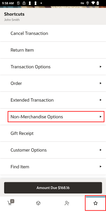 List of Non-Merchandise options Handheld