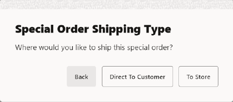 Special Order Shipping Destination