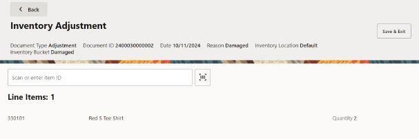 Inventory Adjustment Screen