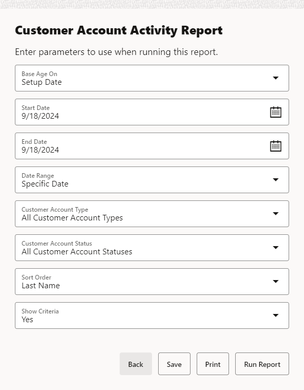 Customer Account Activity Report