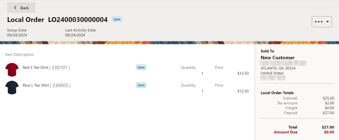 Local Order Maintenance Screen