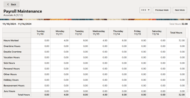 Payroll Maintenance Screen