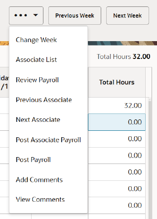 Payroll Maintenance Overflow Menu