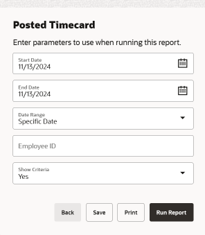 Posted Timecard Report Criteria