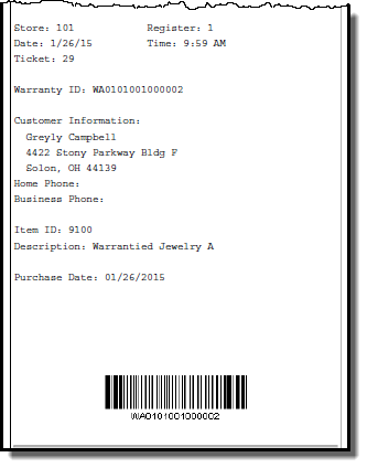 Warranty Receipt Example