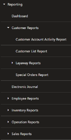 Reporting Menu Reporting Menu