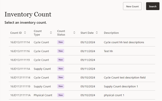 Inventory Count Document List