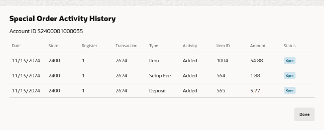 Activity History Information Activity History Information