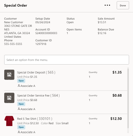 Special Orders Screen