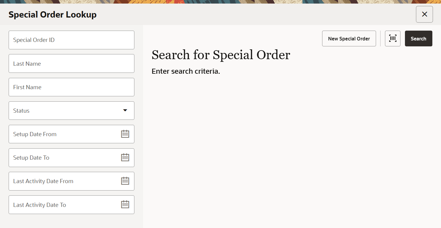 Special Order Search Form