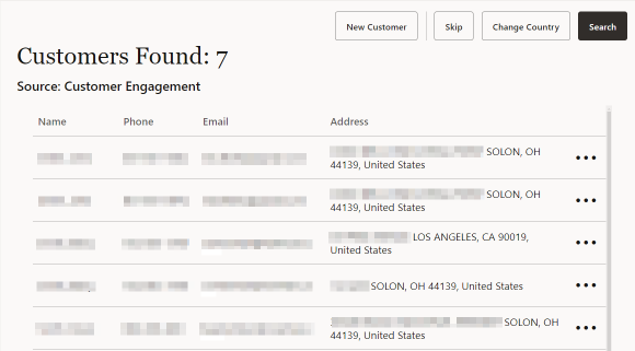 Customer Search Results