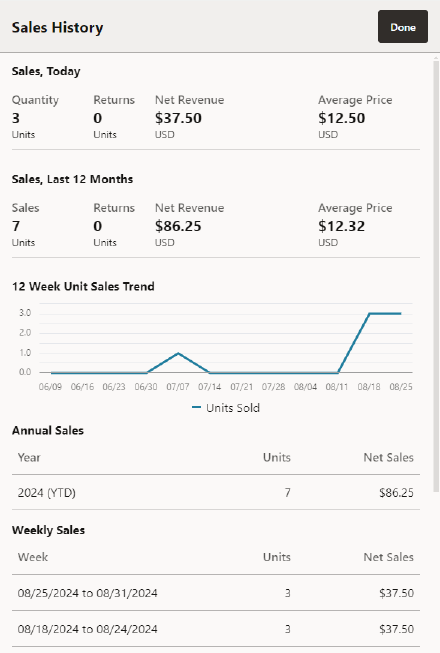 Item Viewer - Sales History Drawer Item Viewer - Sales History Drawer