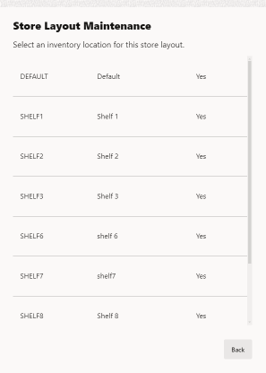 Store Layout Maintenance - Inventory Location List