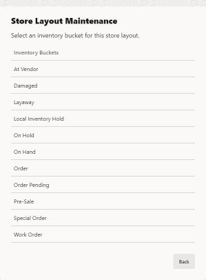 Store Layout Maintenance - Inventory Bucket List