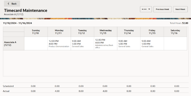 Timecard Maintenance Tab
