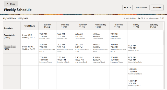 Associate Schedule