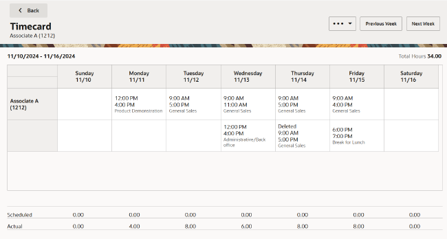 Timecard Information Screen