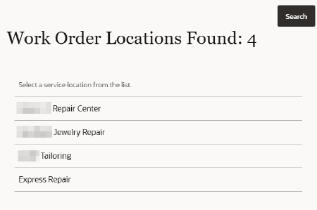 Work Order Service Location List