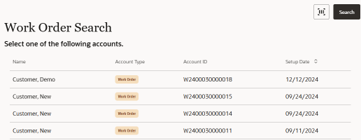 Work Order Screen