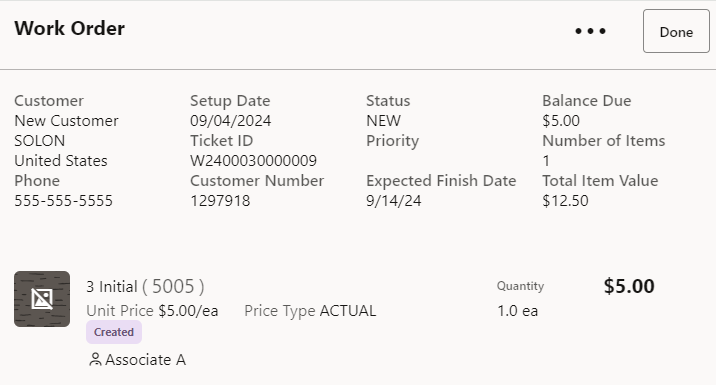 Work Order Summary Information