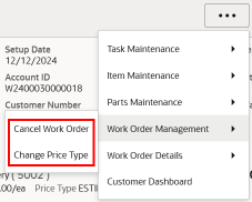 Work Order Maintenance Menu